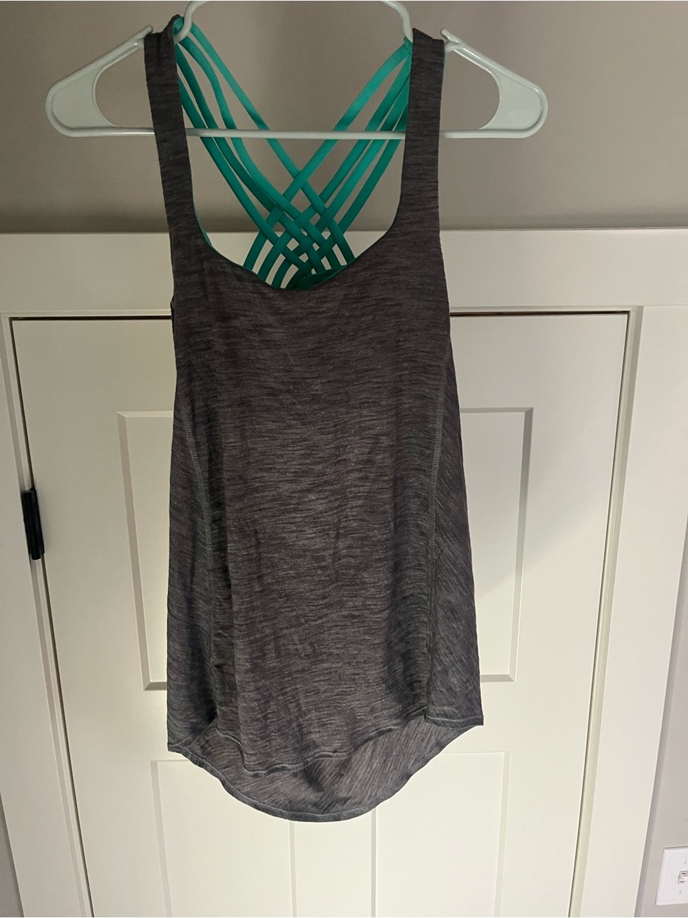 lululemon athletica Gray Tank with Teal Crisscross Back